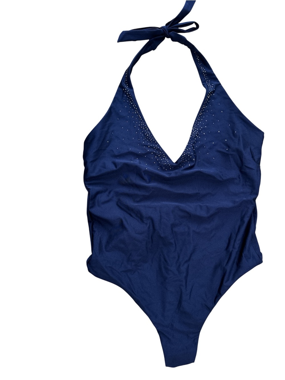 Bellissima Navy Halter One-Piece Swimsuit with Rhinestone Detail XL NWT